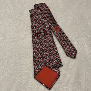 Hermes Paris Red Light Green Blue & Purple Plaid Print Silk Neck Tie